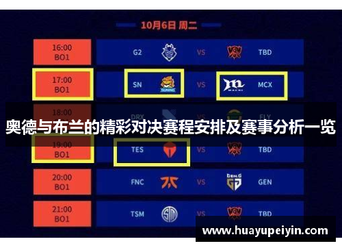 奥德与布兰的精彩对决赛程安排及赛事分析一览